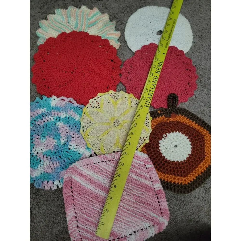 Vintage Crocheted Potholders Kitchen Hot Pads Lot 7 Pieces